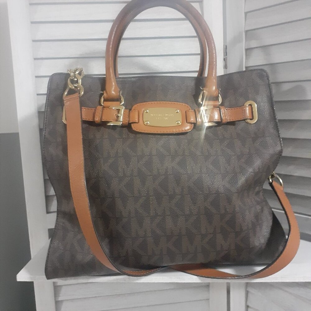 Women's Michael Kors Leather Brown Logo Print Bag